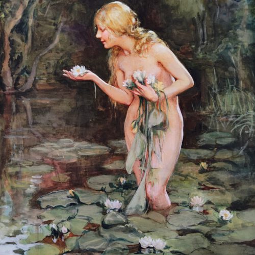 Paul Emile Chabas (1869-1937): Lillies, Nude Gathering Lillies In A Pond