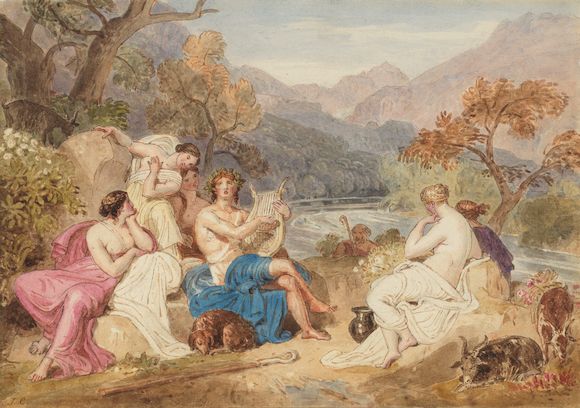 Joshua Cristall POWS (1767-1847): Arcadian Scene. English watercolour