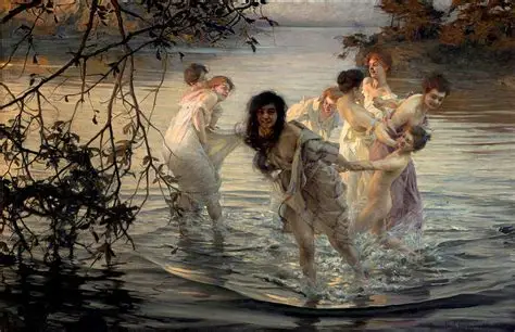 Paul Emile Chabas (1869-1937): Lillies, Nude Gathering Lillies In A Pond. European