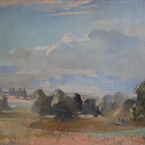 Teng-Hiok Chiu (1903-1972): Essex Landscape with Pond, Farmhouse and Windmill