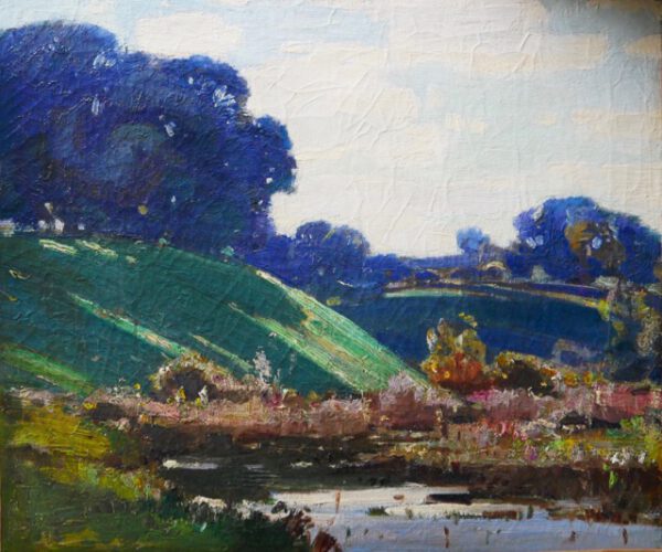 John Arnesby Brown (1866-1955): River Valley with Woods in the distance