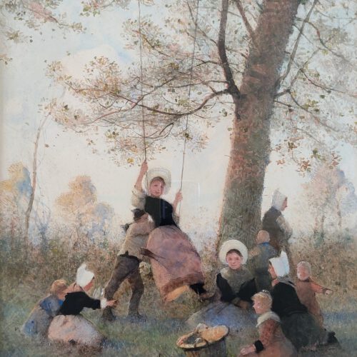 Hector Caffieri RBA (1847-1932): Young Breton Girls on a Swing