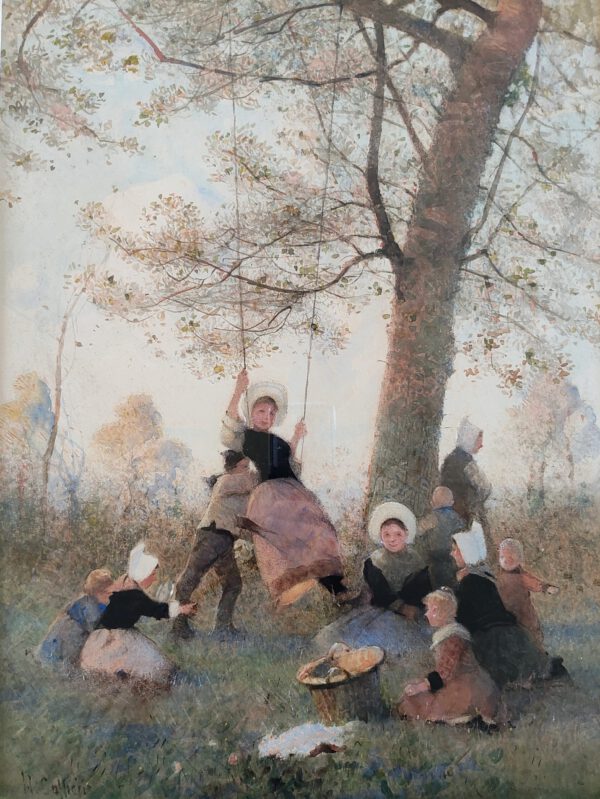 Hector Caffieri RBA (1847-1932): Young Breton Girls on a Swing