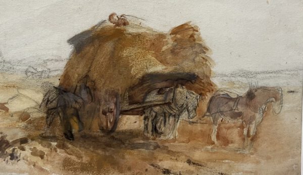 Sir George Clausen RA (1852-1944): Haymaking Scene , with Harvesters,a Cart and Horse