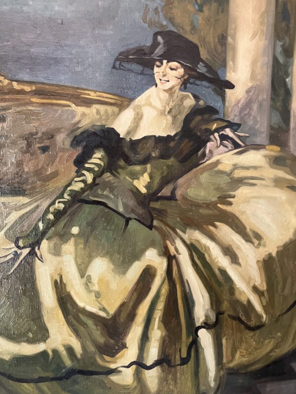 Néstor Martín-Fernández de la Torre (1887-1938): Spanish Lady with Fan on a Balcony overlooking the Sea