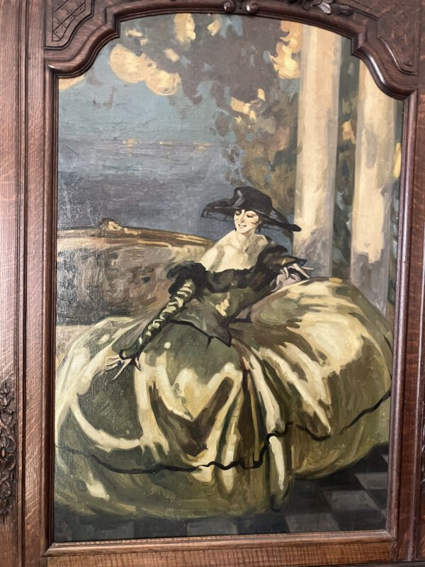 Néstor Martín-Fernández de la Torre (1887-1938): Spanish Lady with Fan on a Balcony overlooking the Sea