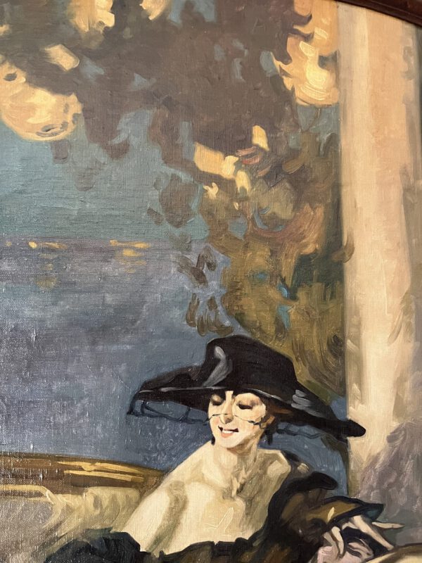 Néstor Martín-Fernández de la Torre (1887-1938): Spanish Lady with Fan on a Balcony overlooking the Sea